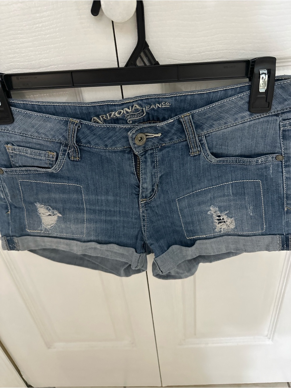 Arizona Jean Company Light Blue Distressed Rolled-Cuff Denim Shorts